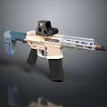 Modern Tactical Rifle With White Blue Black Body Scope And Rail System