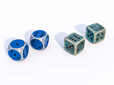 Four Blue Teal Board Game Dice With Black Dots For Classic Entertainment Fun 3d model