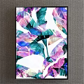 Abstract Painting With Vibrant Watercolor Leaf Patterns In Pink Blue Green Tones