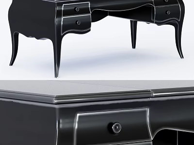 Elegant Black Dining Table With Drawer Details And Curved Legs Design 3d model