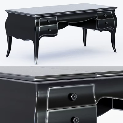 Elegant Black Dining Table With Drawer Details And Curved Legs Design 3d model