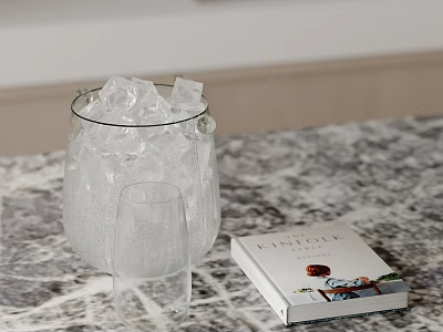 Decorative Ornament Combination With Glass Ice Bucket Wine Glass And LIGHTLY Book On Marble Countertop 3d model