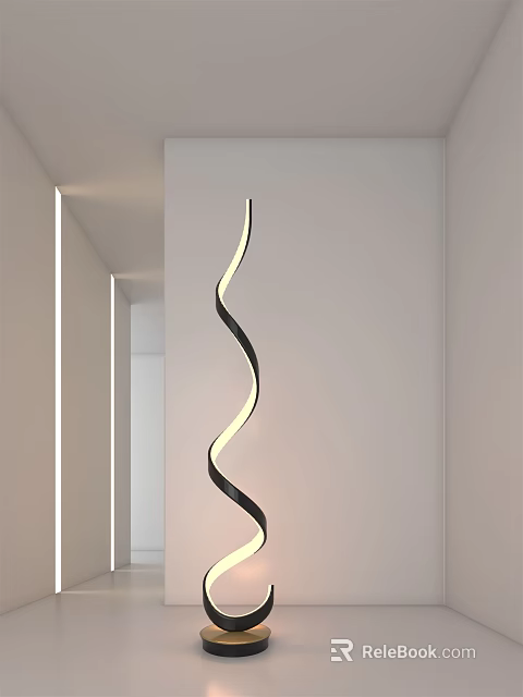 Modern Spiral Design Black Metal Floor Lamp With White Indoor Ambient Light 3d model 