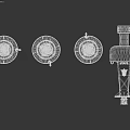 Industrial Equipment Red Buoys With Bells And Circular Wheel Components Rustic Finish