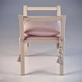 Elegant Ottoman With Light Wooden Frame Pink Padded Cushion And Tassel Decorations