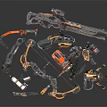 Mechanical Futuristic Weapons Collection With Orange Black Details And Intricate Tech Designs