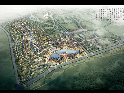 Integrated Mixed Use Development With Central Lake Green Spaces And Road Network 3d model