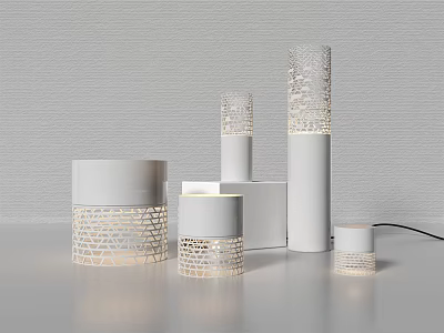 Modern White Table Lamps With Hollow Out Shades And Different Heights For Home Decor 3d model