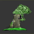 Detailed Sculpture Carving Featuring Green Foliage Rocks And Grass Base Design