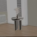 Minimalist Modern Bedside Table With Round Top Double Column Base And Dried Flower Vase 3d model