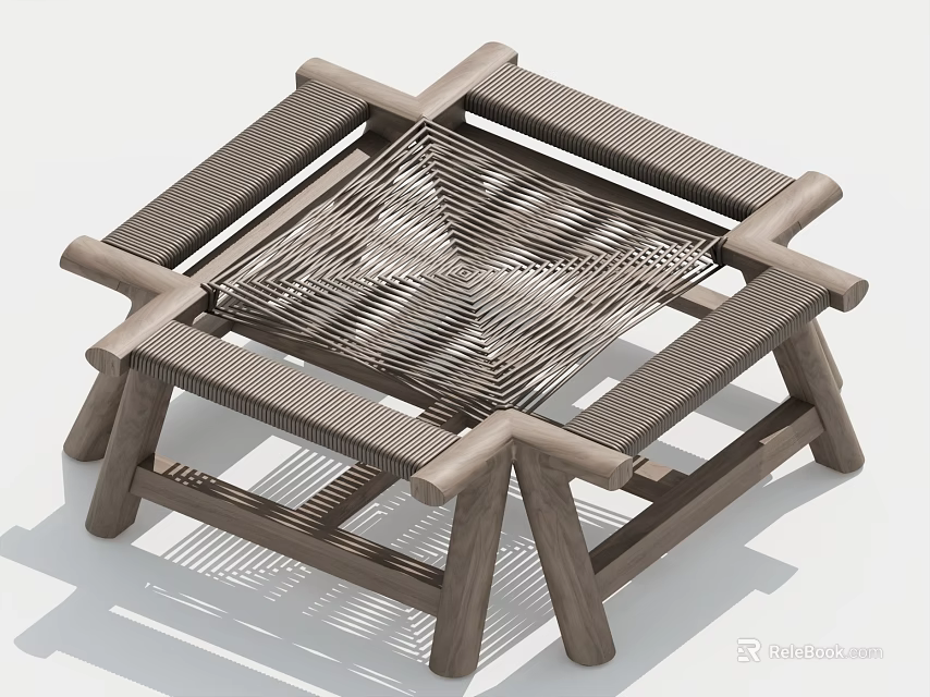 Wooden Coffee Table With Woven Top And Modern Sturdy Frame Design 3d model 