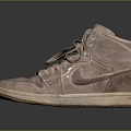 Vintage High Top Leather Shoes With Worn Design Tied Laces And Rubber Sole