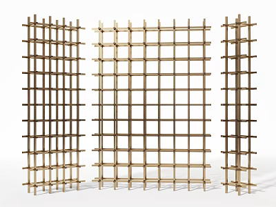 Three Stylish Wooden Lattice Room Dividers With Grid Design For Home Interior Decoration 3d model
