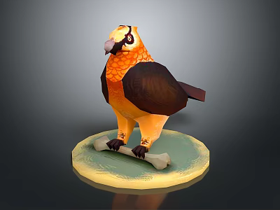 3D Flying Vulture Sculpture with Colorful Feathers and Round Base 3d model