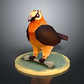 3D Flying Vulture Sculpture with Colorful Feathers and Round Base