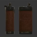 Two Brown Leather Containers With Brass Top Bottom And Carved Pattern 3d model