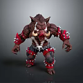 Muscular Boar Warrior Creature With Red Spiked Armor And White Tusks