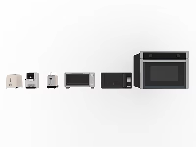 Assorted Modern Kitchen Appliances Featuring Toasters Coffee Makers Microwaves And Oven 3d model