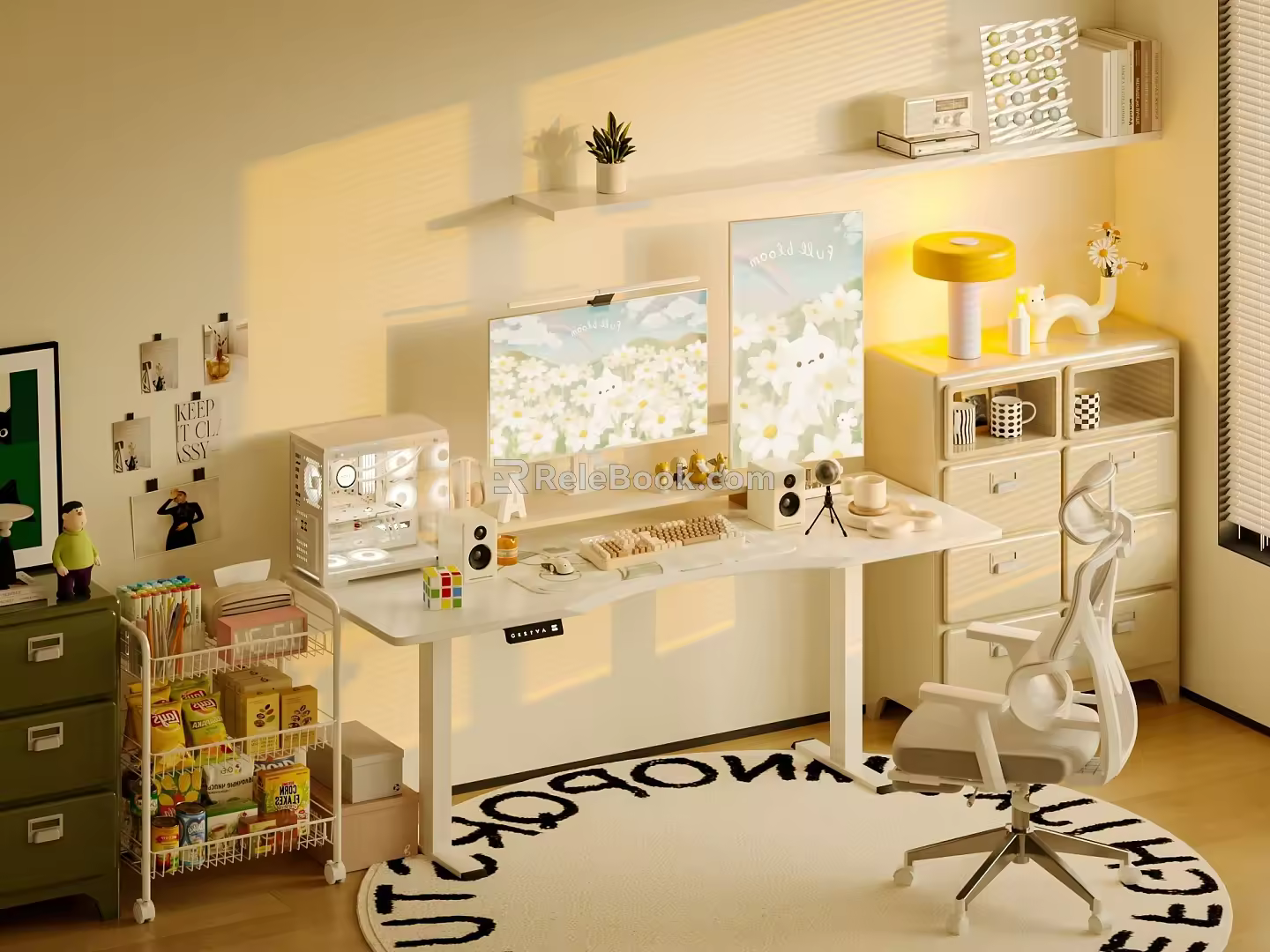 Modern Study Modern Desk and Chair Combination Study Table Lifting Table Computer Table Decoration Combination Snack Cabinet Host 3d model