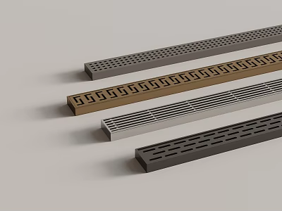 Metal Grilles In Different Colors Featuring Long Strip Design Elements With Perforated Patterns 3d model
