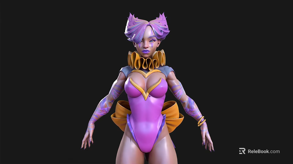 Game and Movie Character With Pink And Purple Hair Purple Bodysuit And Yellow Decorations 3d model 