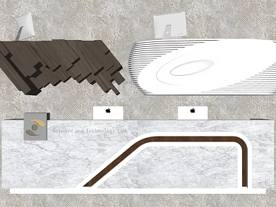 Elegant Modern Reception Desk Design With Marble Countertop And Wooden Accents 3d model