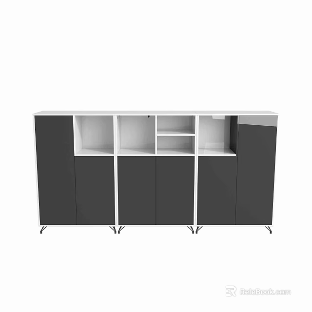 Modern Sideboard Design With Black White Cabinets Open Shelves And Metal Legs 3d model 
