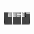 Modern Sideboard Design With Black White Cabinets Open Shelves And Metal Legs
