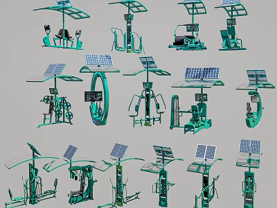 Solar Powered Outdoor Sports Equipment With Various Fitness Machine Designs 3d model