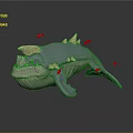 3D Rendered Blue Horned Marine Creature With Back Spikes And Small Fish Around