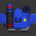 Blue Robot Action Figure With Red Eyes Yellow Chest Silver Limbs And Colorful Leg Details