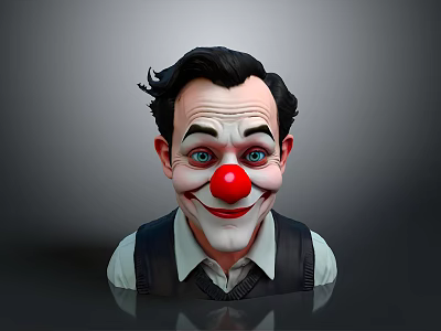 Man With Clown Makeup Featuring Red Nose White Face And Exaggerated Smile 3d model