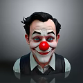 Man With Clown Makeup Featuring Red Nose White Face And Exaggerated Smile