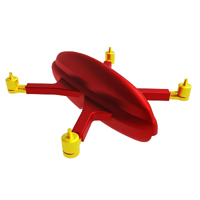 Red Structured Object With Four Yellow Connecting Components And Curved Shape 3d model