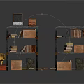 Vintage Storage Shelves With Wooden Crates Books Vinyl Records And Phonograph