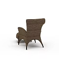 Brown Wicker Armchair and Coffee Table Set with Ottoman in Modern Design Style