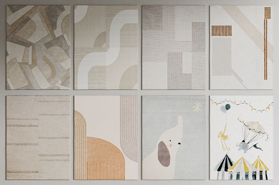 Square Rugs Featuring Various Geometric Wave Striped Animal Cartoon Elements Neutral Tones Modern Designs 3d model 