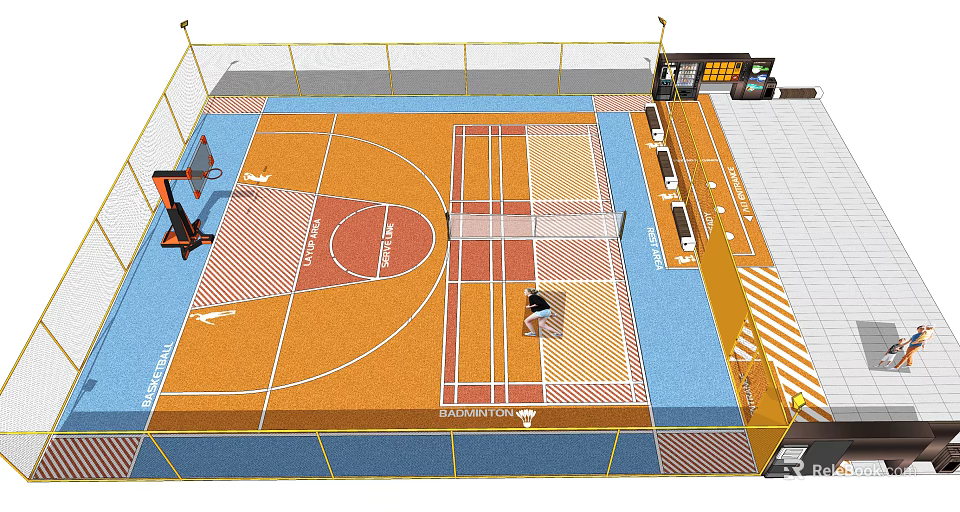 Multi Purpose Sports Facility With Basketball Court Volleyball Court And Fitness Area 3d model 