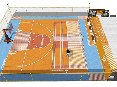 Multi Purpose Sports Facility With Basketball Court Volleyball Court And Fitness Area 3d model
