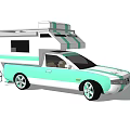 Stylish Recreational Vehicle With White And Light Green Stripes Roof Rack And Side Ladder Design