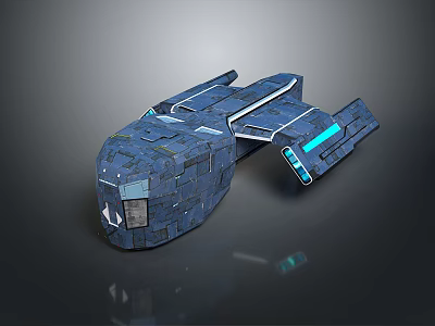Futuristic Blue Spaceship Model Featuring Geometric Textures Glowing Lines Metallic Finish And Sleek Design 3d model