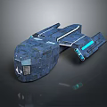 Futuristic Blue Spaceship Model Featuring Geometric Textures Glowing Lines Metallic Finish And Sleek Design