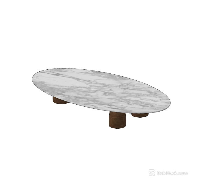 Minimalist Modern Oval Coffee Table With Marble Top And Wooden Legs 3d model 