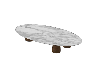 Minimalist Modern Oval Coffee Table With Marble Top And Wooden Legs 3d model