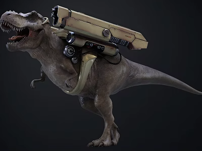 Futuristic Tyrannosaurus Rex Reptile With Mechanical Equipment On Its Back 3d model