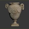 Antique White Ceramic Vase With Double Handles Carved Face Design And Square Base