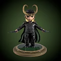 Game Movie Character Loki Chibi Figure In Black Costume Golden Helmet Holding Daggers On Base
