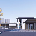 Modern Sales Office Building With Glass Facade Metal Structure And Spacious Entrance Plaza