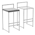 Black Metal Frame Bar Stools With Upholstered Seat And Slatted Design
