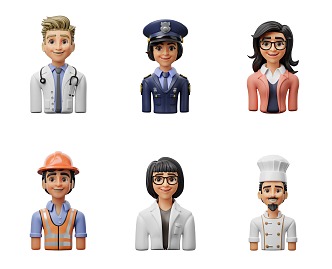 Cartoon Professional Character Cartoon Professional Avatar Character Doctor Military Police Avatar Teacher Worker Chef Character Cartoon Character Ornaments Handset 3d model